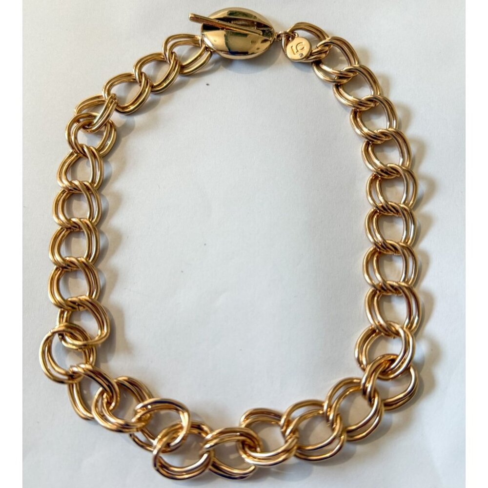 Liz Claiborne Gold Tone Chunky Double Link Chain Necklace With Decorative Toggle